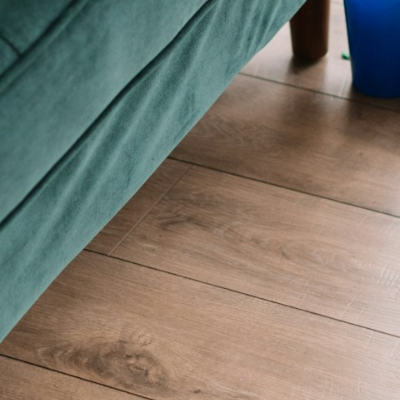 Vinyl floor with spilled food and party decor