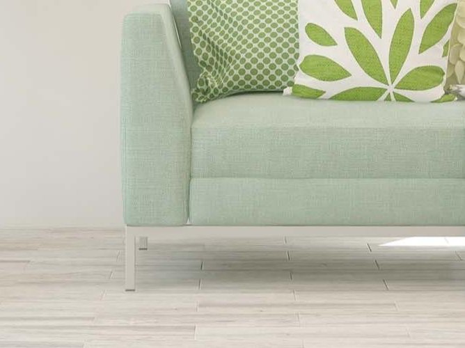 Light tile floors in a living room